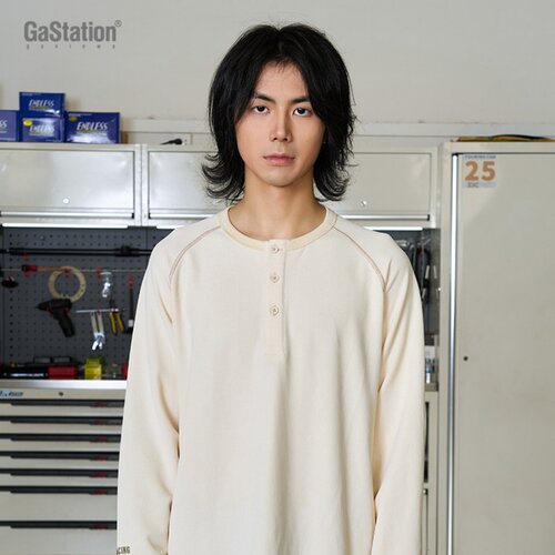 Gastation亨利领华夫格长袖T恤