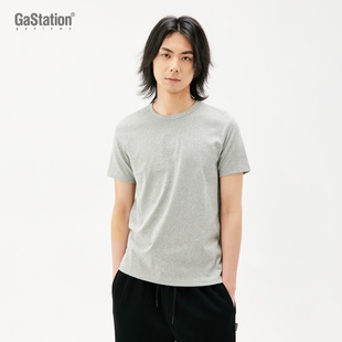 Gastation正肩圆领T恤 胸前花体绣花科技面料凉感冰皮贴身休闲