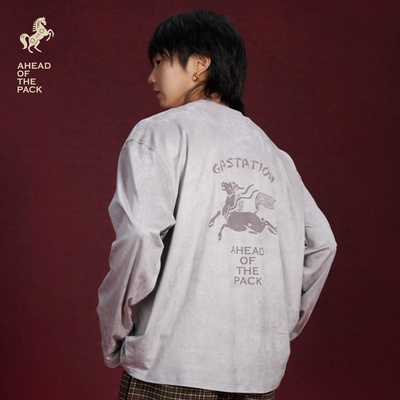 Gastation麂皮长T 飞马烧花图案柔软亲肤垂感春秋耐穿百搭