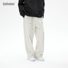 Gastation拼接伐木卫裤 撞色圆形绣花直筒宽松弹力保暖秋冬