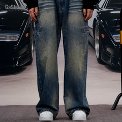 Gastation复古直筒牛仔裤 口袋趣味绣花水洗纹理质挺阔有型耐磨