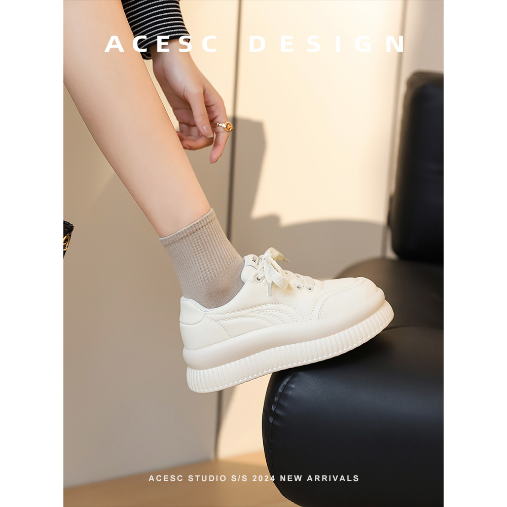 艾斯臣休闲厚底圆头小白鞋增高