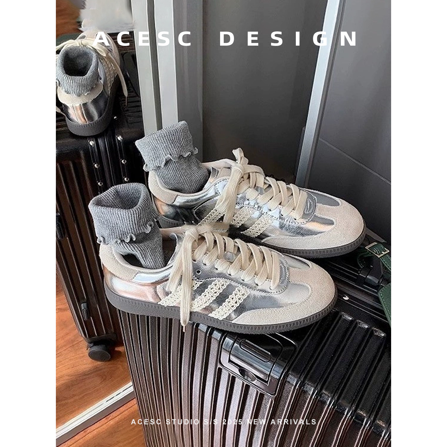 蕾丝边真皮运动德训板鞋鞋女新款透气休闲阿甘鞋单鞋舒适