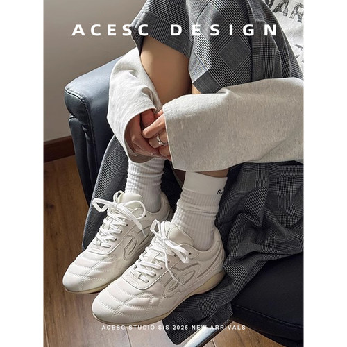 白敬亭同款真皮流浪德训鞋女2025新款复古做旧休闲运动鞋阿甘鞋女