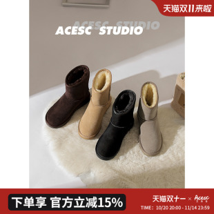 保暖加厚加绒大码 洋气面包鞋 新款 牛皮中筒雪地靴女冬特厚靴子棉鞋