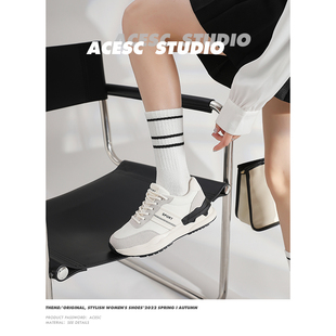 百搭小白鞋 运动鞋 女厚底显脚小2025新款 艾斯臣网红炸街真皮老爹鞋