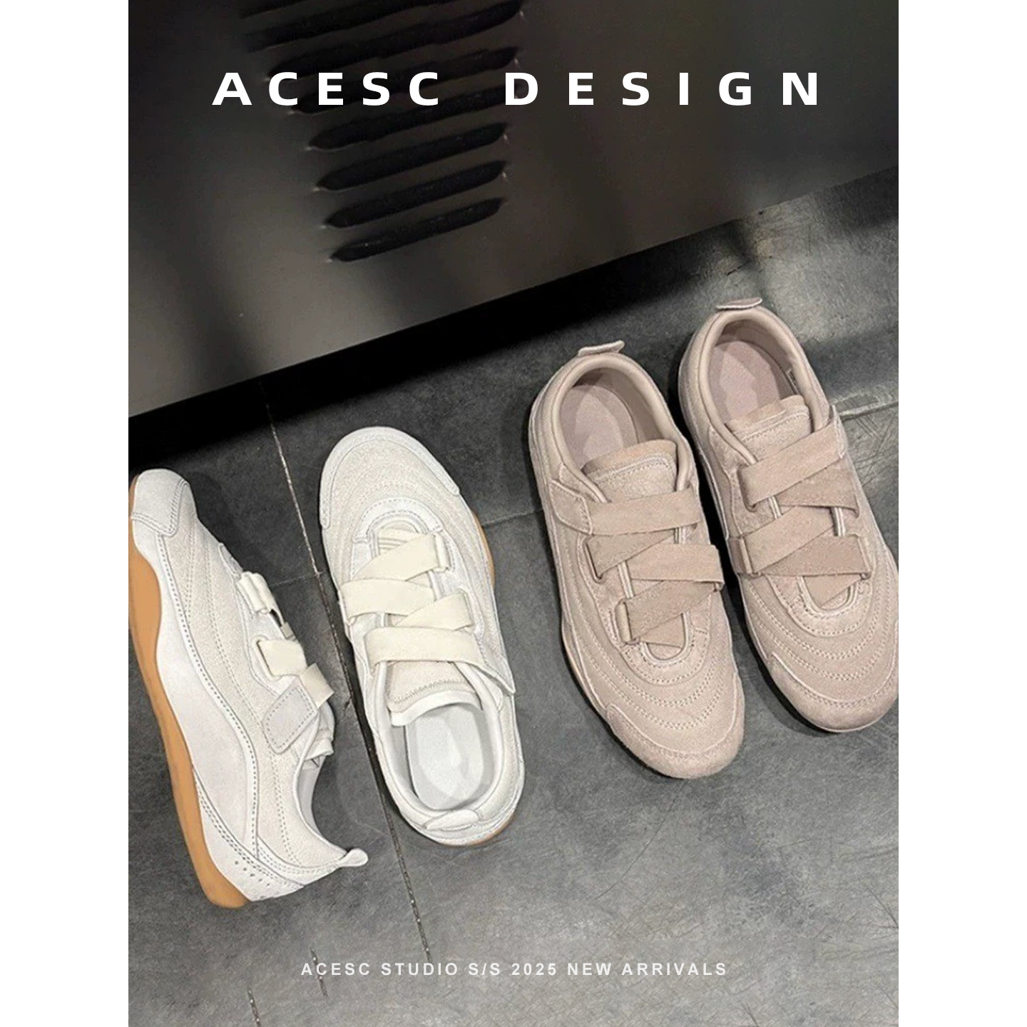 真皮复古德训鞋女2025新款法式魔术贴一字带休闲运动鞋芭蕾舞单鞋