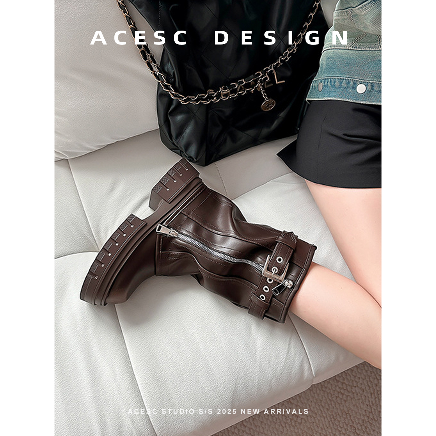 棕色显瘦英伦风厚底马丁靴女2025新款秋冬小个子粗跟复古爆款短靴