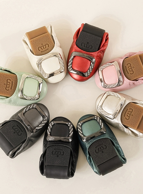 Acesc/艾斯臣牛筋底不累脚女鞋软皮芭蕾舞鞋方扣时尚防滑平底单鞋