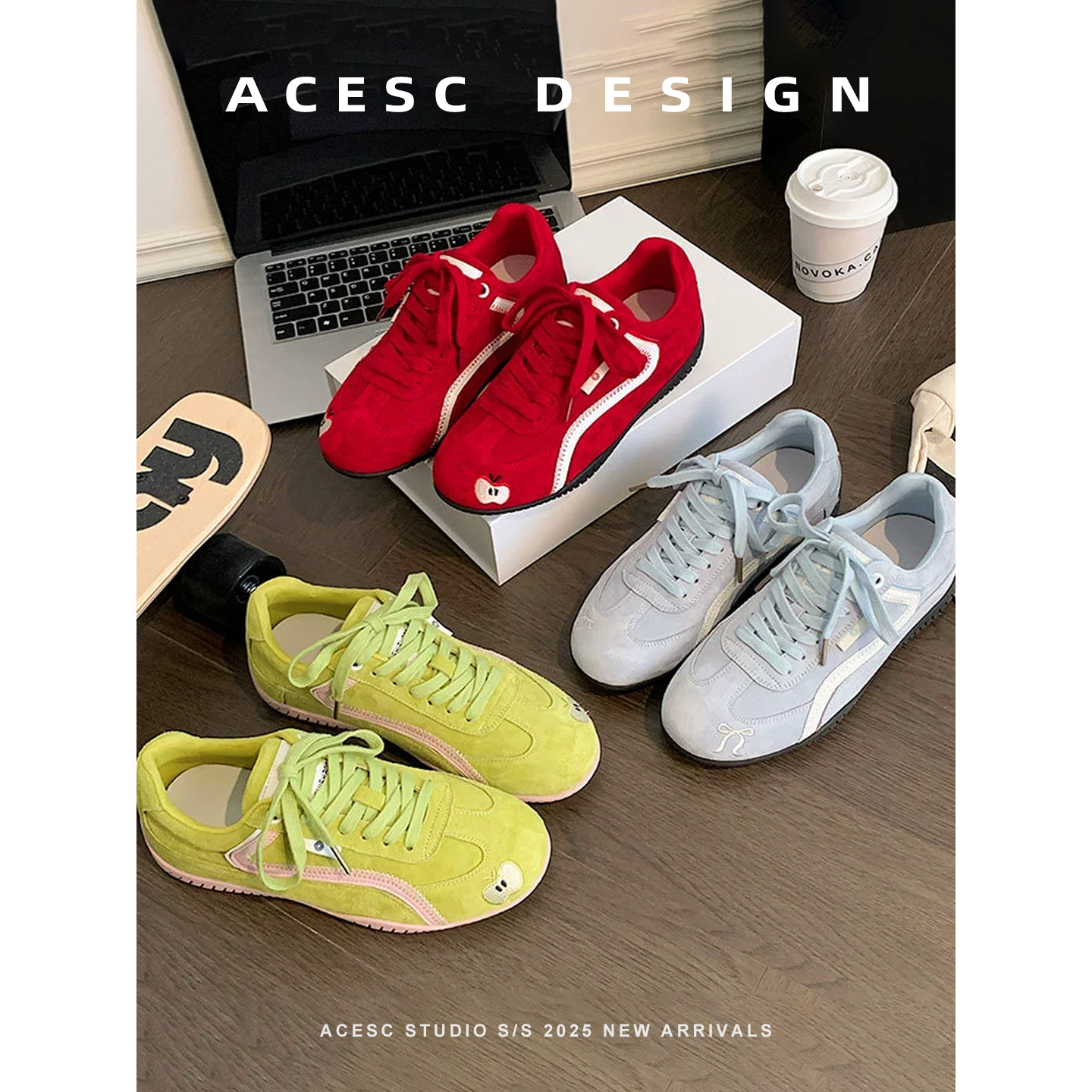 Acesc/艾斯臣真皮透气复古德训鞋女2025新款系带休闲鞋运动板鞋