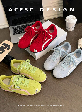 Acesc/艾斯臣真皮透气复古德训鞋女2025新款系带休闲鞋运动板鞋