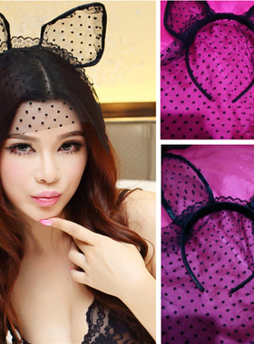 公主风蕾丝花边拼接波点猫耳朵