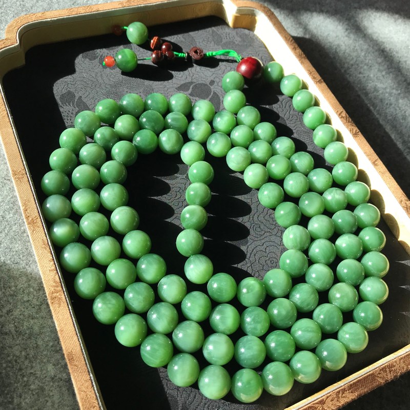 儒贤玉道绿猫眼碧玉卡16咪大佛珠108颗千金难买的货品