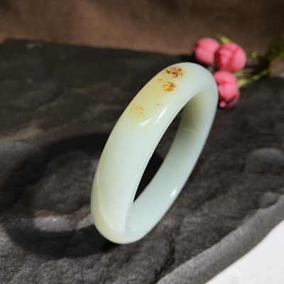 儒贤玉道新疆和田玉籽料洒金皮素圈手镯56内径