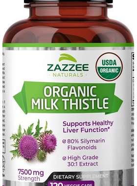 美国代购Zazzee USDA Organic Milk Thistle Extract Capsules, 1