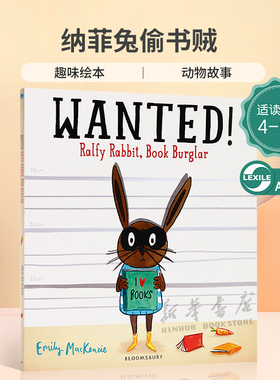 英文原版 WANTED! Ralfy Rabbit, Book Burglar 纳菲兔偷书贼 喜欢看书的兔子 趣味绘本 动物故事平装幽默搞笑 4-8岁