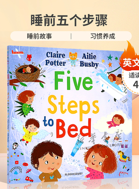 英文原版 Five Steps to Bed 睡前五个步骤平静和积极的睡前习惯选择睡前故事 哄睡生活习惯 平装绘本 生活体验4-8岁
