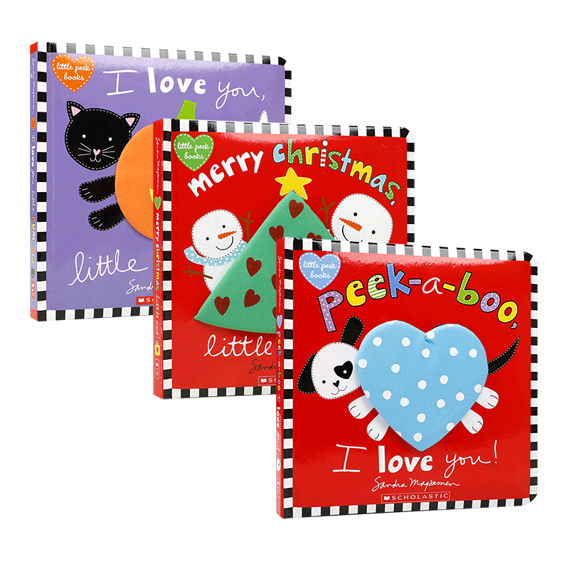 英文原版 Scholastic:Little Peek Books 我爱你 系列3本 0-2岁幼儿宝宝启蒙益智互动翻翻书纸板书 Cartwheel Books出版