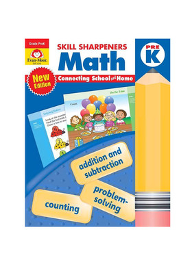 英文原版Skill Sharpeners Math, Grade PreK (2021技能铅笔刀revised edition)数学练习册 幼儿园大班学科教辅巩固知识