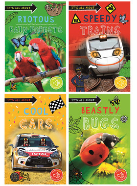 英文原版It's all about 系列4本Fast Cars/Speedy Trains/Beastly Bugs/Riotous Rain Forests 儿童英语课外阅读科普百科图鉴书