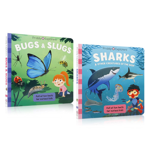 英文原版探索者 系列2本Priddy Explorers: Bugs and Slugs/ Sharks 4-8岁儿童启蒙昆虫主题 自然世界海洋动物丰富插图纸板绘本