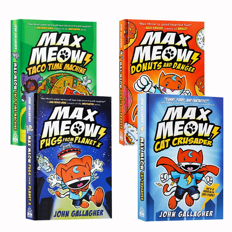 英文原版Max Meow Book系列4册Cat Crusader/Donuts and Danger/Pugs from Planet X 儿童英语趣味阅读桥梁章节漫画书6-9岁 书籍/杂志/报纸 儿童读物原版书 原图主图