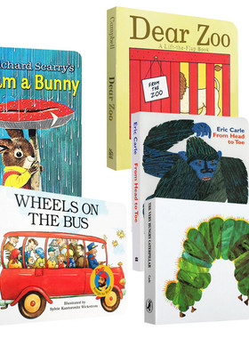 送音频英文原版绘本5册I am a bunny/Dear Zoo亲爱的动物园the Very hungry caterpillar好饥饿的毛毛虫Wheels on theBus纸板