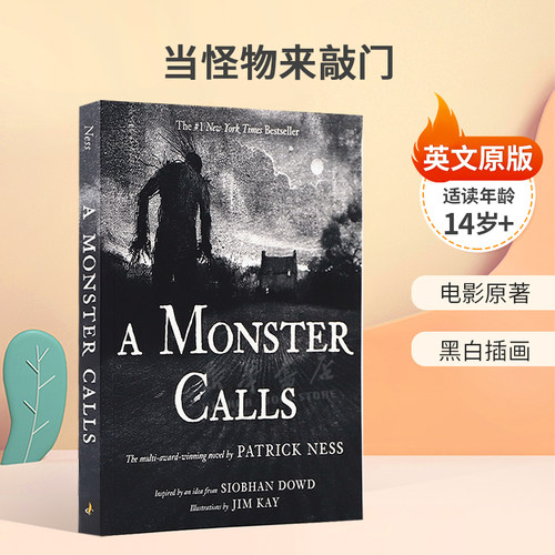 英文原版A Monster Calls当怪物来敲门卡内基金奖 格林纳威大奖电影原著 黑白插画平装小说14岁+