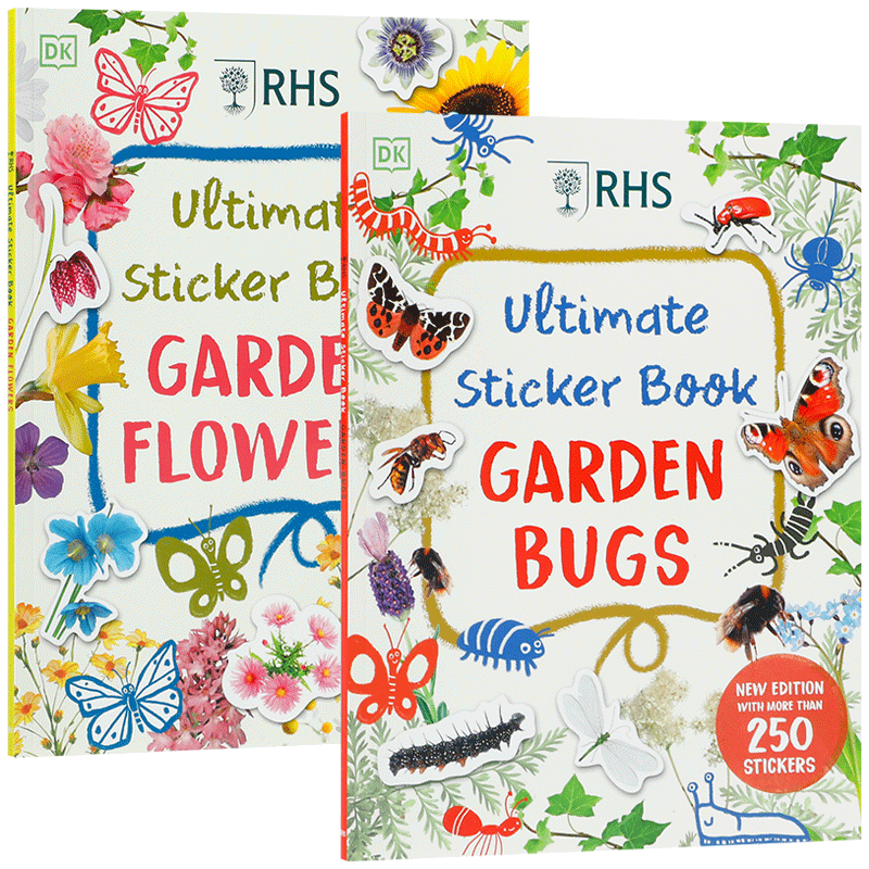 英文原版RHS Garden bugs flowers花园 系列2本 +贴纸书 边玩边学习昆虫植物知识 DK Children 4-8岁儿童宝宝益智游戏科普贴纸书