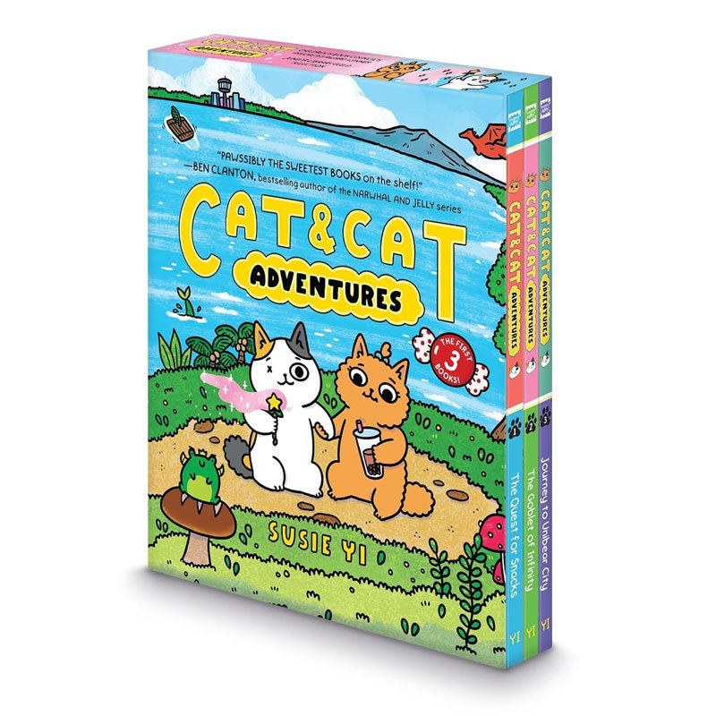 预售英文原版Cat & Cat Adventures 3-Book Box Set猫猫历险记1-3册盒装全彩幽默可爱动物魔法冒险漫画平装漫画8-12岁冒险故事