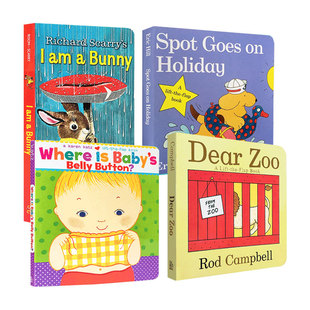 dear 4册绘本Where bunny Spot? zoo Button Where Baby Belly 送音频英文原版 3岁幼儿启蒙早教纸板翻翻童书