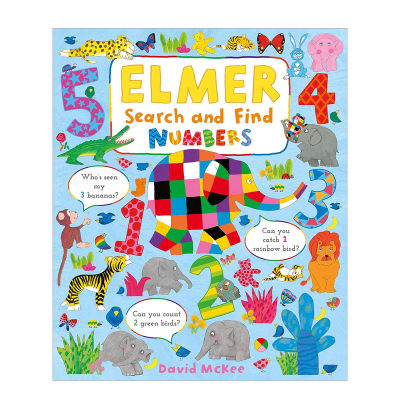 英文原版 Elmer Search and Find Adventures: Elmer Search and Find Numbers 花格子大象艾玛找数字认知启蒙绘本图画纸板书