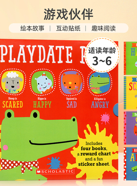 英文原版Scholastic出版 Playdate Pal Emotions 4册情绪表达 游戏伙伴 3-6岁宝宝儿童行为启蒙情绪认知绘本计划表盒装