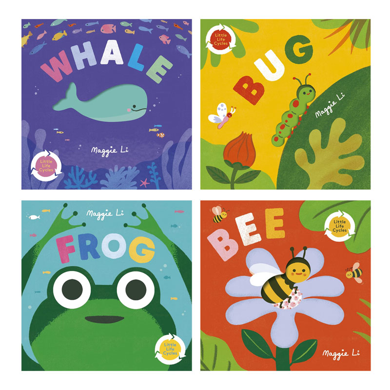英文原版 Little Life Cycles: Bee、Whale、Bug、Frog 生命循环科普绘本 系列4本 儿童入门英语科普纸板书籍 亲子互动洞洞书2-6岁