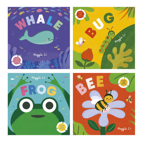 英文原版 Little Life Cycles: Bee、Whale、Bug、Frog 生命循环科普绘本 系列4本 儿童入门英语科普纸板书籍 亲子互动洞洞书2-6岁