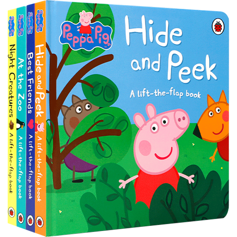 【大开本】英文原版绘本小猪佩奇4册Peppa pig粉红猪小妹翻翻书at the zoo/best friends躲猫猫hide and peeknight creatures