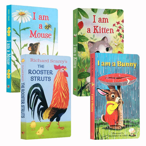 送音频英文原版4册纸板书I am a Kitten/Puppy/mouse The Rooster Struts我是一只小猫咪小狗老鼠儿童英语启蒙iamabunny同系列