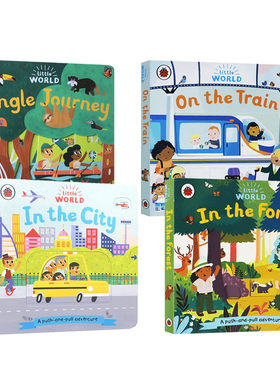 英文原版绘本小小世界4册机关抽拉推拉书Little World: Under the Sea/Jungle Journey/To the Moon/In the City互动游戏玩具书