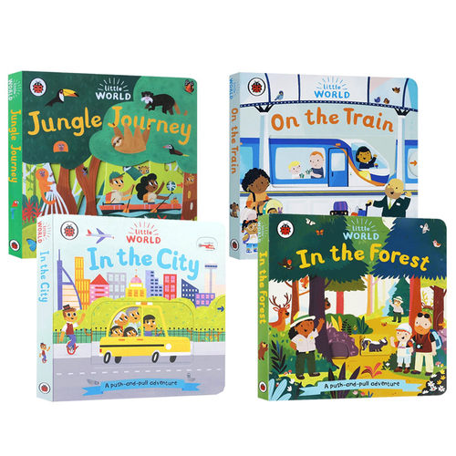 英文原版绘本小小世界4册机关抽拉推拉书Little World: Under the Sea/Jungle Journey/To the Moon/In the City互动游戏玩具书