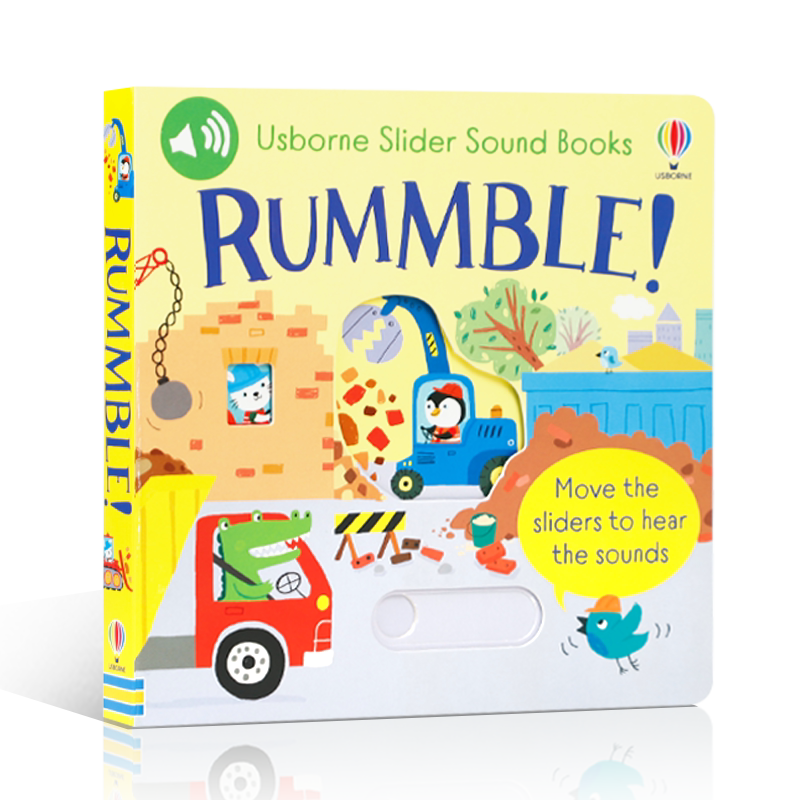 英文原版绘本Usborne Slider Sound Books:Rummble! 发声书抽拉机关:哐当哐当! 忙碌的建筑工地上不同车辆的声音尤斯伯恩纸板