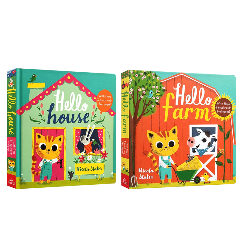 英文原版HELLO你好系列2本 Hello House/Farm 房子/农场 学龄前幼儿童英语认知启蒙绘本 亲子互动趣味图画故事纸板书场景基础认知