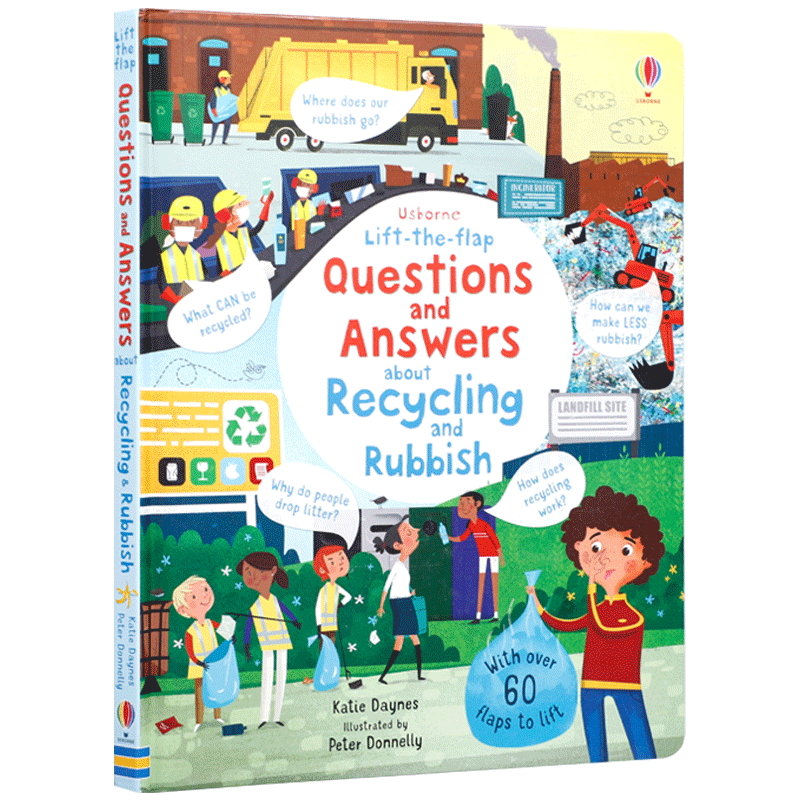 英文原版进口Usborne尤斯伯恩 LIFT-THE-FLAP Q&A ABOUT RECYCLING&RUBBISH问与答关于垃圾回收 科普百科纸板书问答翻翻书环保主题