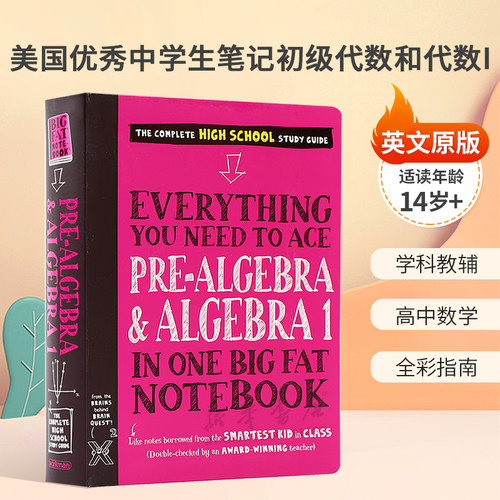 英文原版Everything You Need to Ace Pre-Algebra and Algebra 1 in One Big Fat Notebook美国中学生笔记初级代数和代数I