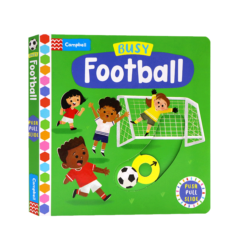 英文原版 Busy Football Board Book 忙碌的足球 一起来踢足球吧 2-6岁宝宝儿童趣味益智亲子互动抽拉机关书 生活体验纸板书