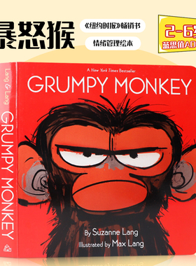 暴怒猴英文原版Grumpy Monkey生气猴子0-2岁低幼儿童英语启蒙认知绘本亲子互动共读早教书 宝宝睡前故事书纸板书兰登书屋出版