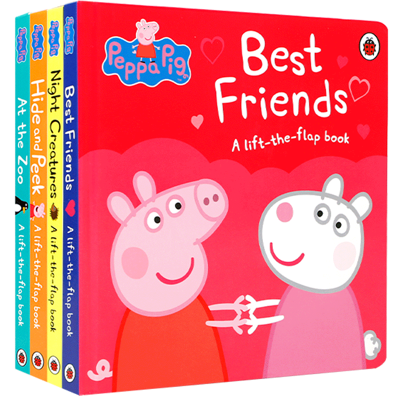 【大开本】英文原版绘本小猪佩奇4册Peppa pig粉红猪小妹翻翻书at the zoo/best friends躲猫猫hide and peeknight creatures