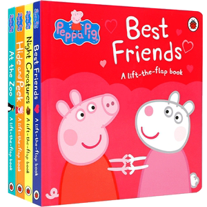 【大开本】英文原版绘本小猪佩奇4册Peppa pig粉红猪小妹翻翻书at the zoo/best friends躲猫猫hide and peeknight creatures