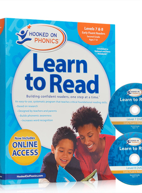 带DVD光盘英文原版自然拼读法 Hooked on Phonics Learn to Read - Levels 7&8 Complete 迷上语音系列学与读2年级全集7-8岁