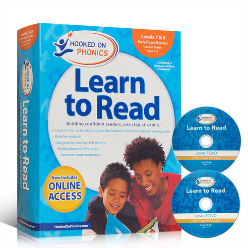 带DVD光盘英文原版自然拼读法 Hooked on Phonics Learn to Read - Levels 7&8 Complete 迷上语音系列学与读2年级全集7-8岁