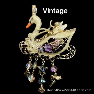 气质KF天鹅流苏吊坠水晶镶钻滴油